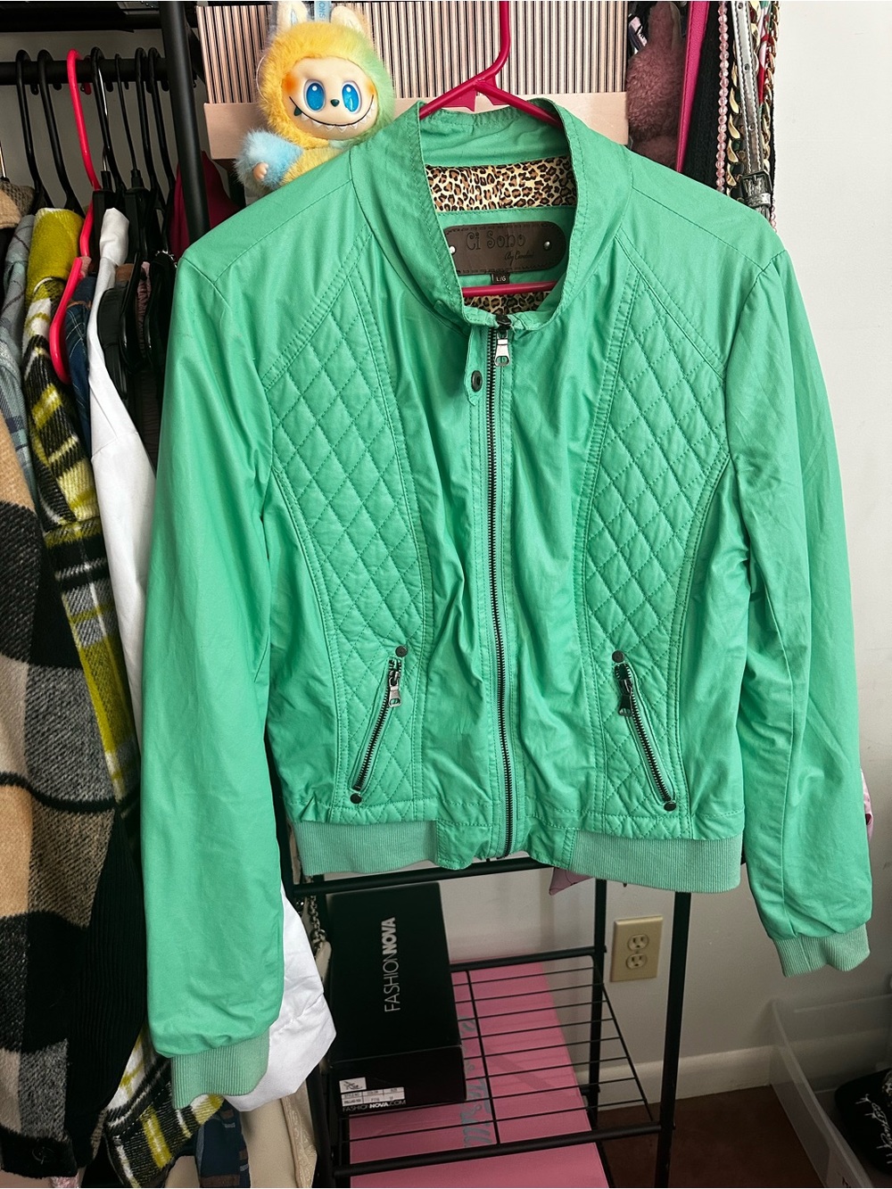Ci Sono Mint Green Quilted Bomber Jacket